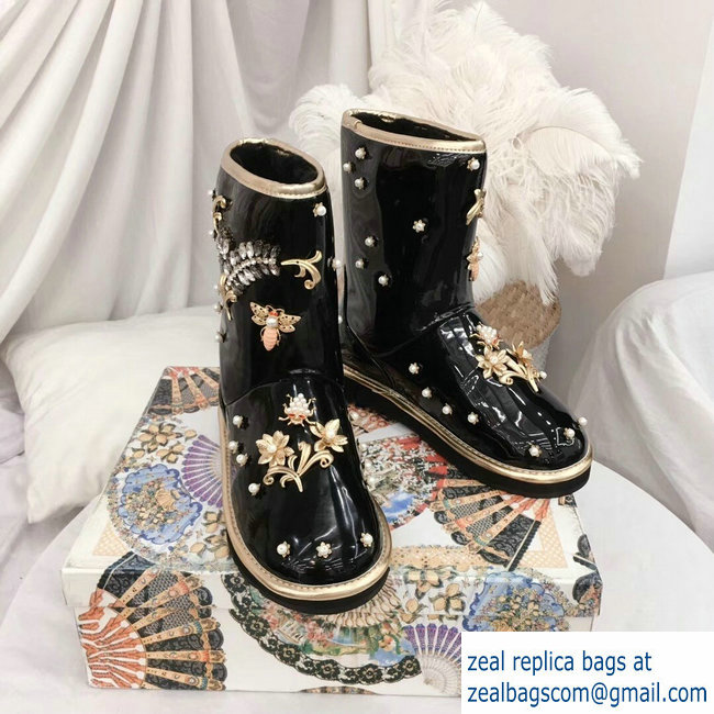 Dolce  &  Gabbana Heel 3cm Ankle Boots Black Crystals 01 2018
